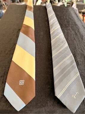 Givenchy Brown, beige & Light Blue Striped Silk Neckties